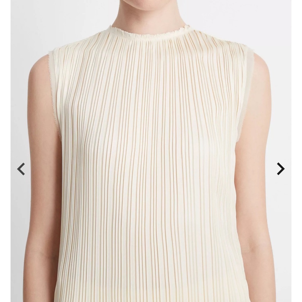 VINCE Pleated Satin Crew Neck Shell NWT